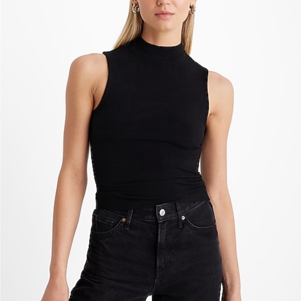 Express Fitted Ribbed Mock Neck Sleeveless Tank